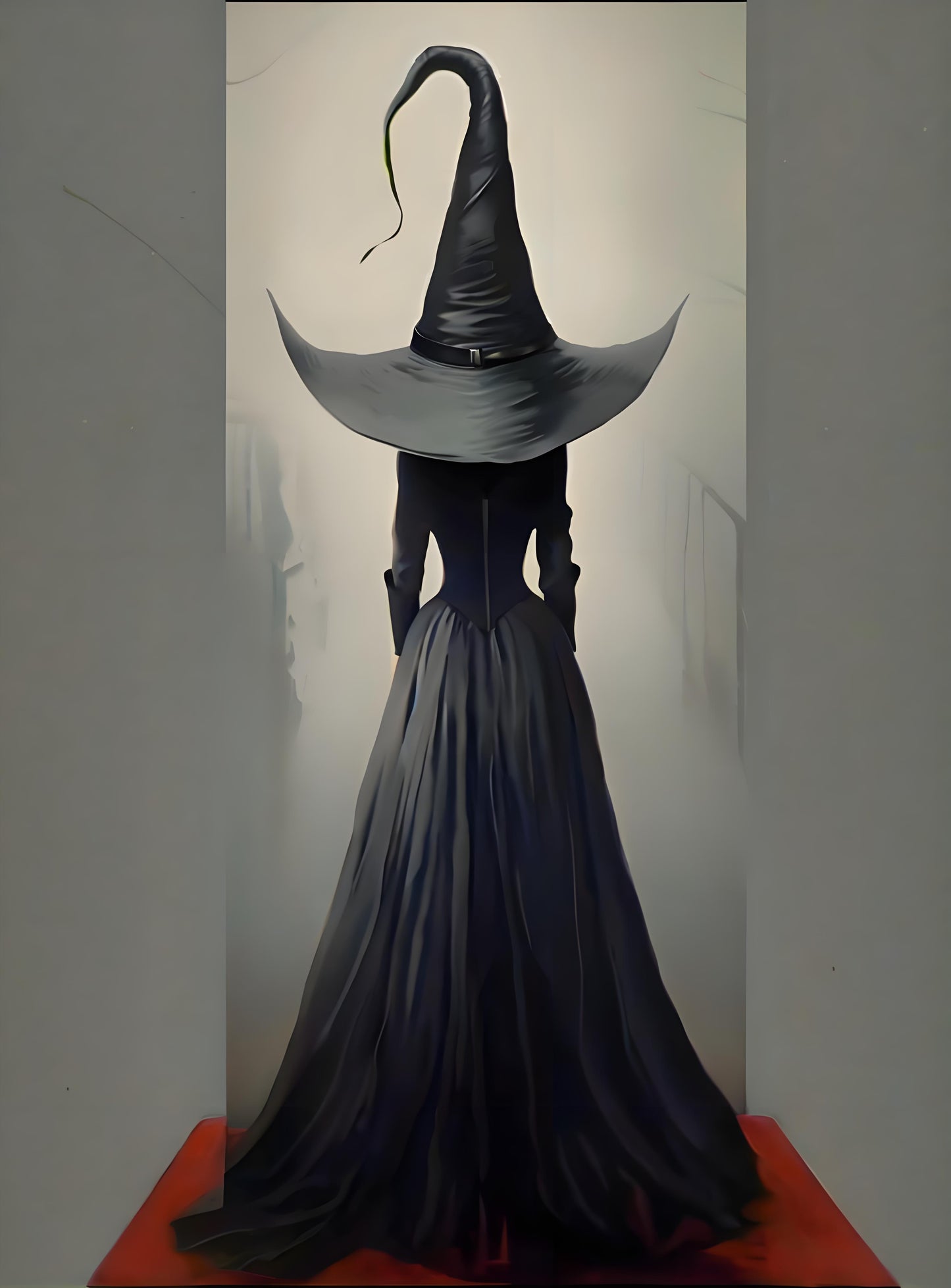Black witch costume with pointed hat on a white background