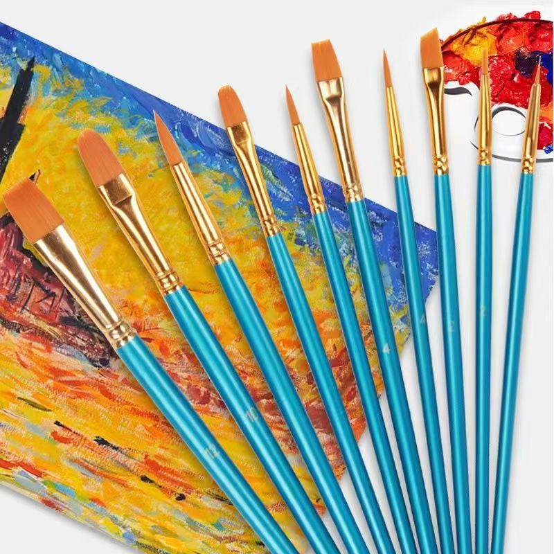 10-Pack Premium Blue Wood Handle Brushes (Multi-Size)