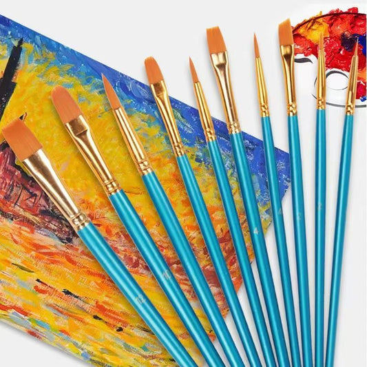 10-Pack Premium Blue Wood Handle Brushes (Multi-Size)
