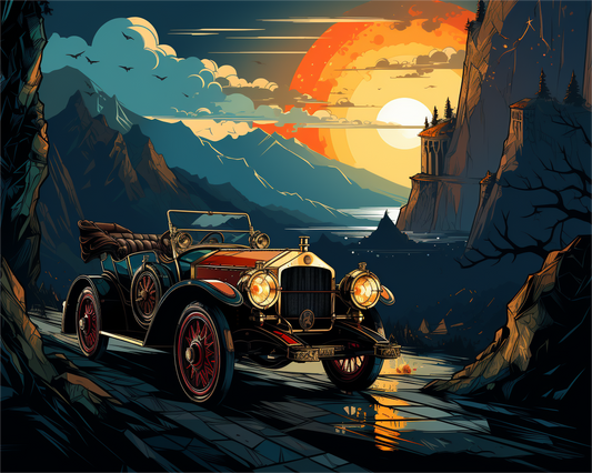 Classic Car at Mountain Lake