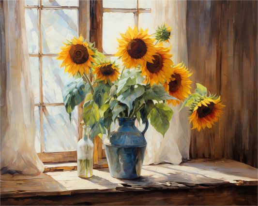 Sunlit Window Sunflowers