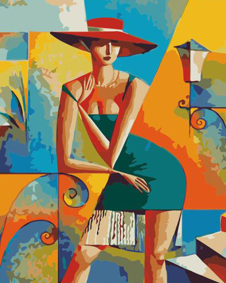 Lady in Teal and Red