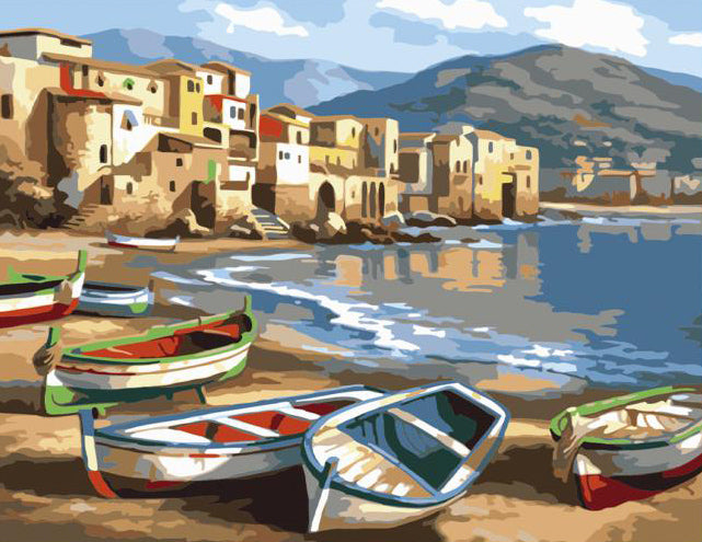 Seaside Boats at Dawn