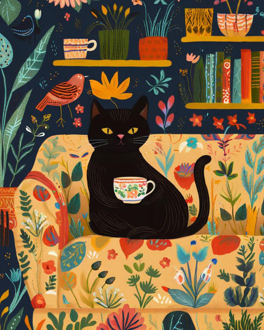 Library Cat Among Blooms