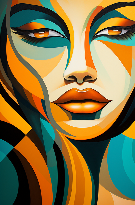 Colorful abstract art of a woman's face with geometric patterns