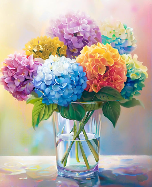 Vase with colorful flowers on a blurred background