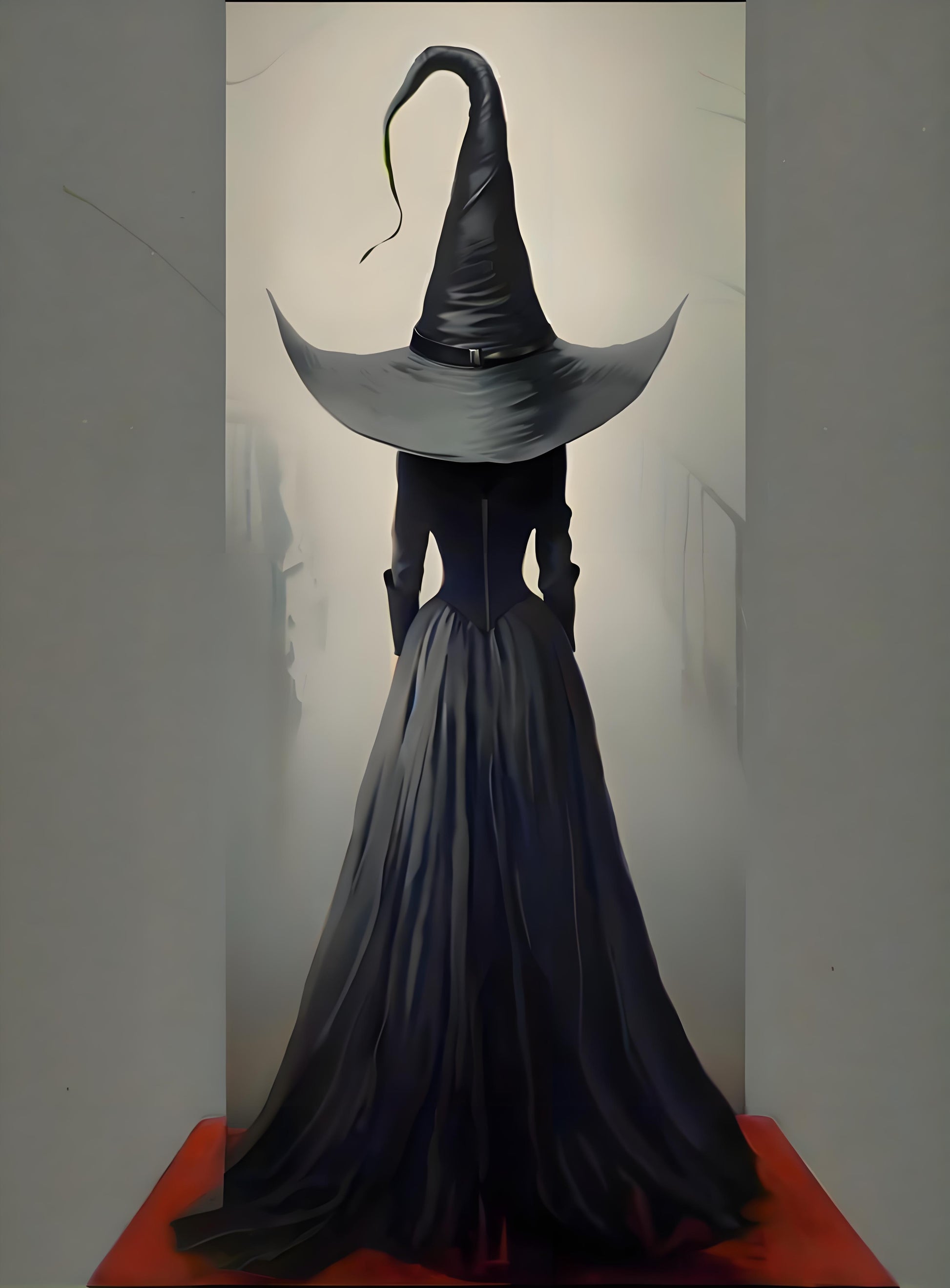 Black witch costume with pointed hat on a white background