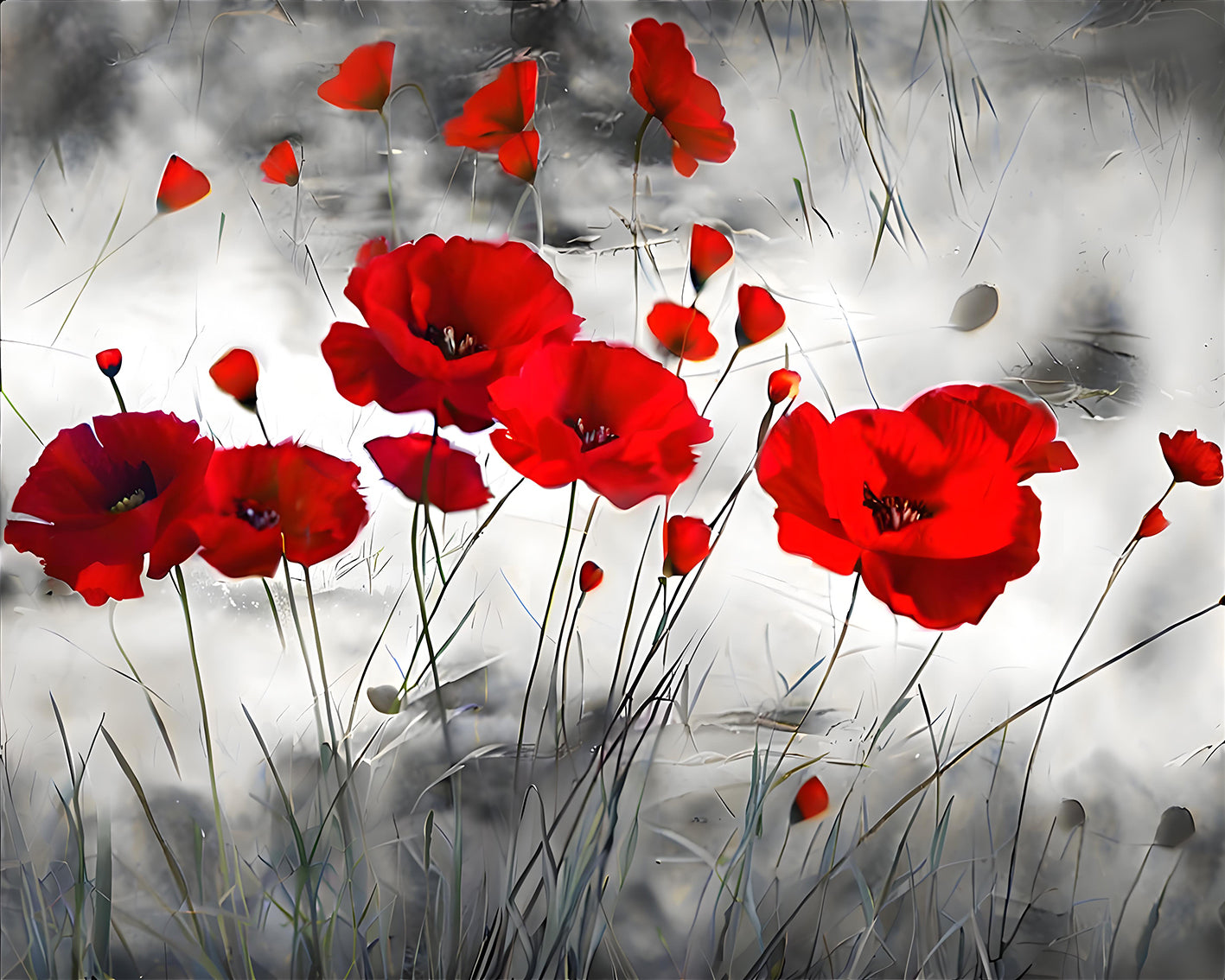 Red Poppies in Contrast